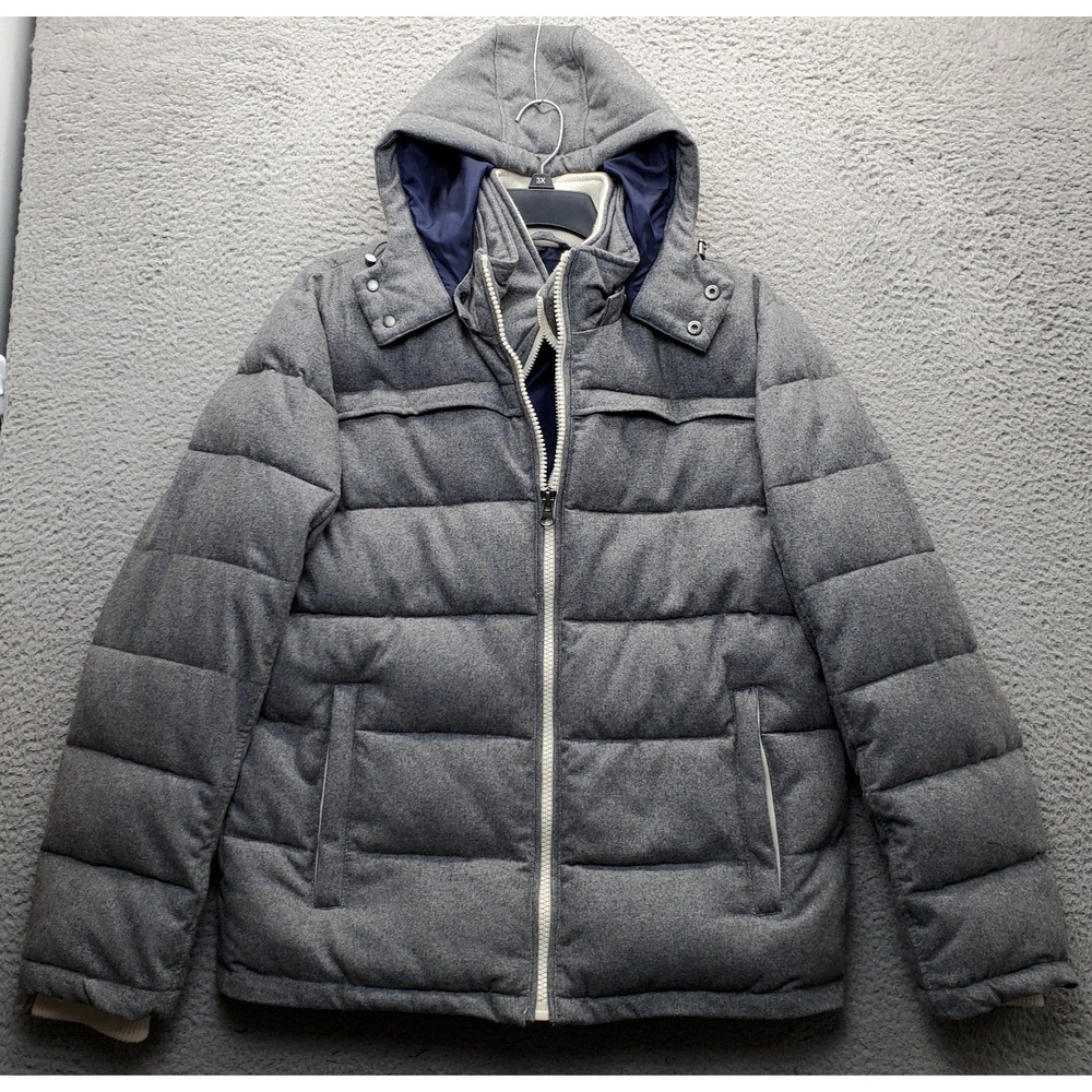 Black Rivet Puffer Jacket Mens M Gray Chunky Removable Hooded Two-Side Zip-Up